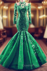 High Neck Mermaid Evening Dress Lace Sleeves