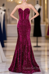 Hot Fuchsia Sequin Mermaid Evening Prom Evening Dress Sweetheart