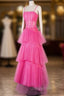 Hot Pink High Low Evening Prom Dress, Hot Pink High Low Formal Graduation Dress