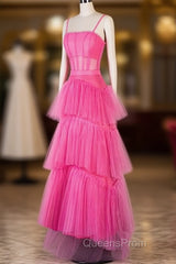 Hot Pink High Low Evening Prom Dress, Hot Pink High Low Formal Graduation Dress