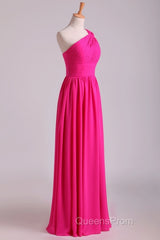 Hot Pink One Shoulder Pleated Bridesmaid Dress