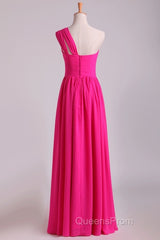 Hot Pink One Shoulder Pleated Bridesmaid Dress