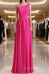 Hot Pink One Shoulder Pleated Bridesmaid Dress