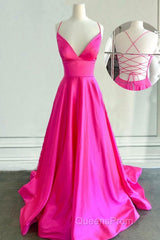 Hot Pink Satin Open Back Dress