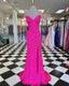 Hot Pink Straps Classy Prom Dress With Slit