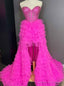 Hot Pink Tulle Beading Prom Dress