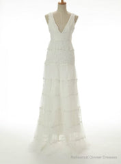 Hot Sale A-line V-neck Cascade Gorgeous Lace Wedding Dresses