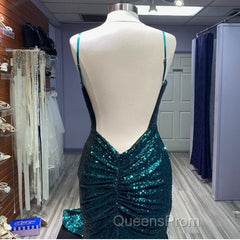 Hot Sequin Emerald Green Evening Prom Dress Backless Long Evening Dress
