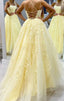 Hot Yellow Tulle Lace Long Classy Prom Dress Party Dress