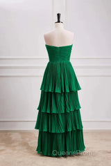 Hunter Green A-Line Chiffon Strapless Layers Long Evening Prom Dress Formal Evening Dress