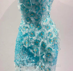 Ice Blue Ombre Mermaid Strapless Chiffon Long Wedding Dress With Appliques And Beading Evening Prom Dress