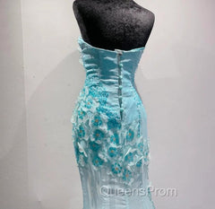 Ice Blue Ombre Mermaid Strapless Chiffon Long Wedding Dress With Appliques And Beading Evening Prom Dress