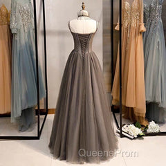 A-Line Evening Prom Dress Open Back Dress Formal Wedding Party Floor Length Sleeveless Spaghetti Strap Tulle with Pleats