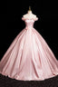 Pink A-Line Off Shoulder Satin Long Classy Prom Dress, Beautiful A-Line Off The Shoulder Party Dress