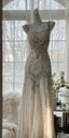 Ivory A Line Straps Beaded Chiffon Long Classy Prom Dress Graduation Classy Prom Dress