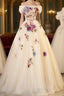 Ivory Ball Gown With Flowers Sweetheart Formal Dress, Lovely Sweet 16 Dress Party Dress