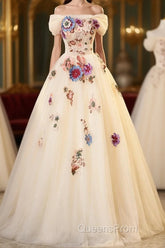 Ivory Ball Gown With Flowers Sweetheart Formal Dress, Lovely Sweet 16 Dress Party Dress