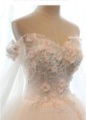 Ivory Flowers And Lace Applique Tulle Sweet 16 Dress, Long Formal Gown