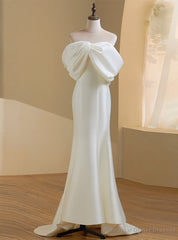 Ivory Satin Off the Shoulder Bow Wedding Dress