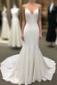 Ivory Satin Spaghetti Straps Open Back Sweet Train Wedding Dress, Formal Evening Prom Dress