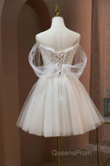 Ivory Sweetheart Tulle Short Party Dress, Ivory Tulle With Lace Homecoming Dress