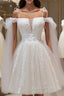 Ivory Tulle Knee Length With Lace Short Evening Prom Dress, Cute Ivory Party Dress