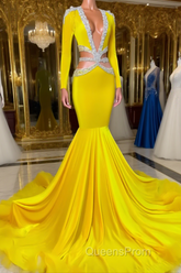 Jewel Mermaid Lace Sequined Beaded Floor-length Long Sleeve Evening Prom Dress