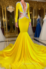 Jewel Mermaid Lace Sequined Beaded Floor-length Long Sleeve Evening Prom Dress