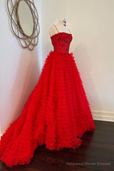 Red Beaded Formal Dress with Slit