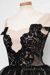 Knee-Length Cap Sleeves Homecoming Dress With Black Lace