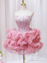 Pink Sweetheart Neckline Tulle Short Prom Dress with Rhinestones, Cute Party Dress