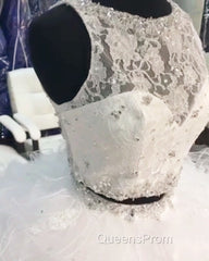 Lace Crop Top Organza Ruffle Ball Gowns Quinceanera Dress Two Piece