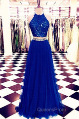 Lace Crop Top Tulle Evening Prom Dress Two Piece Evening Gowns Beaded Sashes