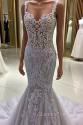 Lace Embroider Wedding Dress Mermaid Sweetheart Spaghetti Straps
