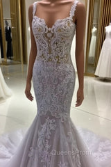 Lace Embroider Wedding Dress Mermaid Sweetheart Spaghetti Straps