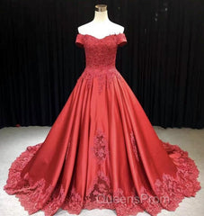 Lace Embroidery Satin Sweep Train Wedding Dress Ball Gowns
