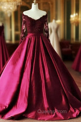 Lace Long Sleeves Ball Gown Satin Dress Off The Shoulder