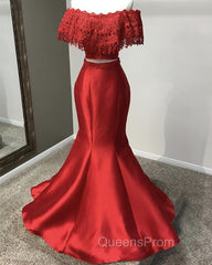 Lace Off Shoulder Mermaid Two Piece Evening Prom Dress