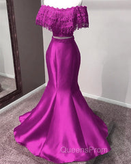 Lace Off Shoulder Mermaid Two Piece Evening Prom Dress