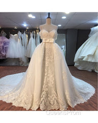 Lace Off Shoulder Mermaid Wedding Dress Removable Skirt