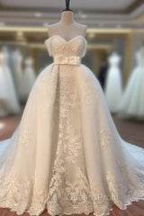 Lace Off Shoulder Mermaid Wedding Dress Removable Skirt