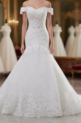 Lace Off-The-Shoulder Trumpet Long Wedding Dress