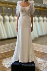 Lace Scoop Neck Backless Mermaid Long Wedding Gown