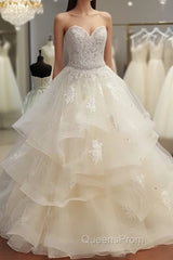 Lace Sweetheart Organza Layered Ball Gowns Wedding Dress