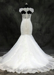Lace Trumpet/Mermaid Sweep Train Off-The-Shoulder Wedding Dress