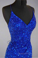 Lace-Up High Slit Royal Blue Glitters Long Party Dress