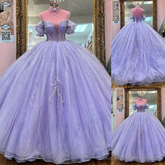 Lavender Beaded Tulle Quinceanera Dresses Ball Gown Dress