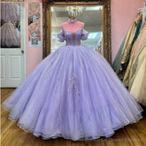 Lavender Beaded Tulle Quinceanera Dresses Ball Gown Dress