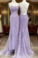 Lavender Lace Corset Evening Prom Dress Mermaid Scoop Evening Dress With Beading