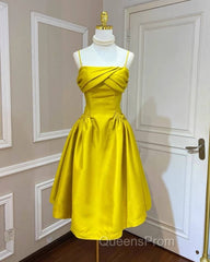 Lemon Yellow Satin Midi Bridesmaid Dress